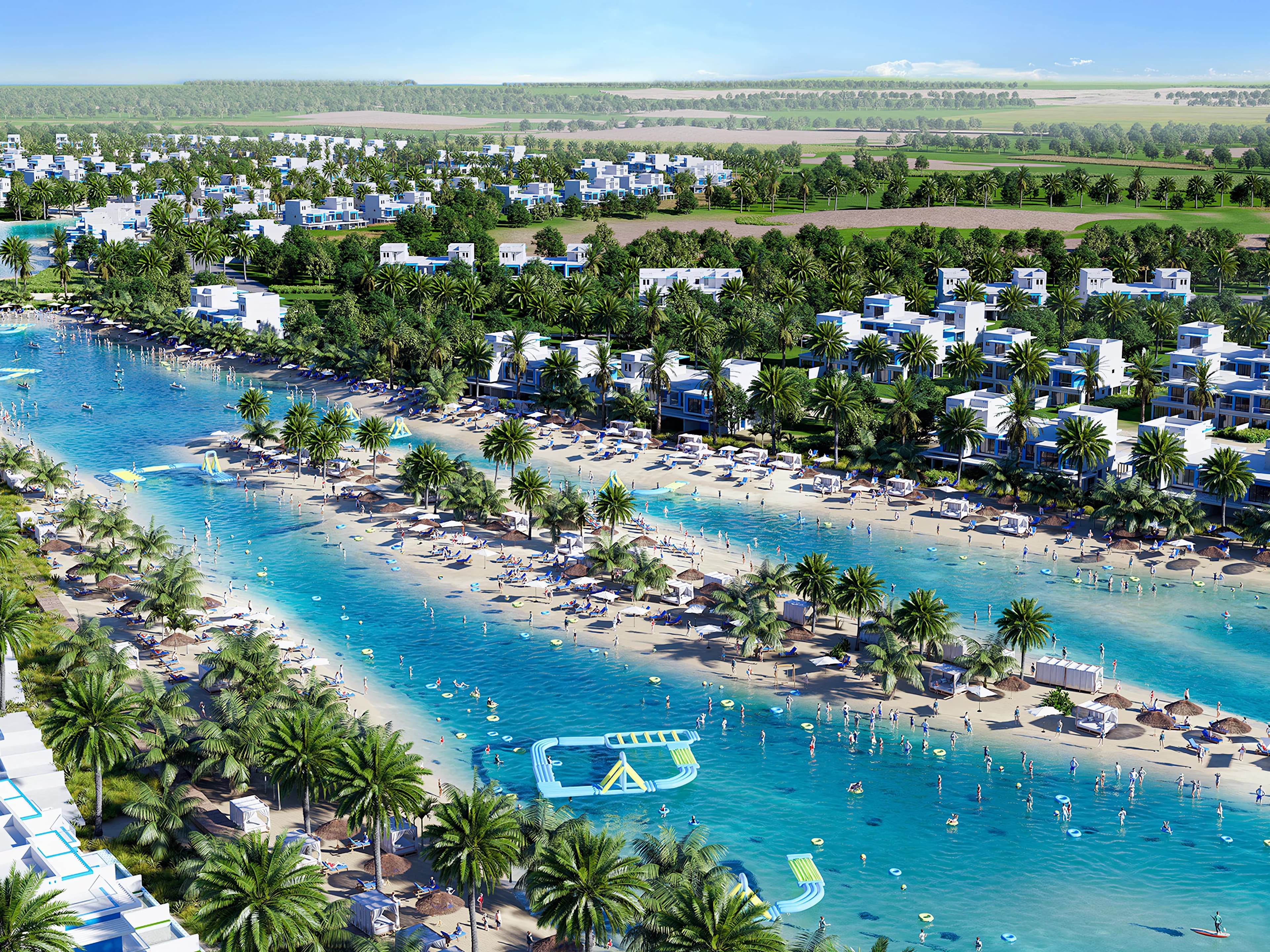 DAMAC Lagoons proposed lagoon, beach and surrounding homes