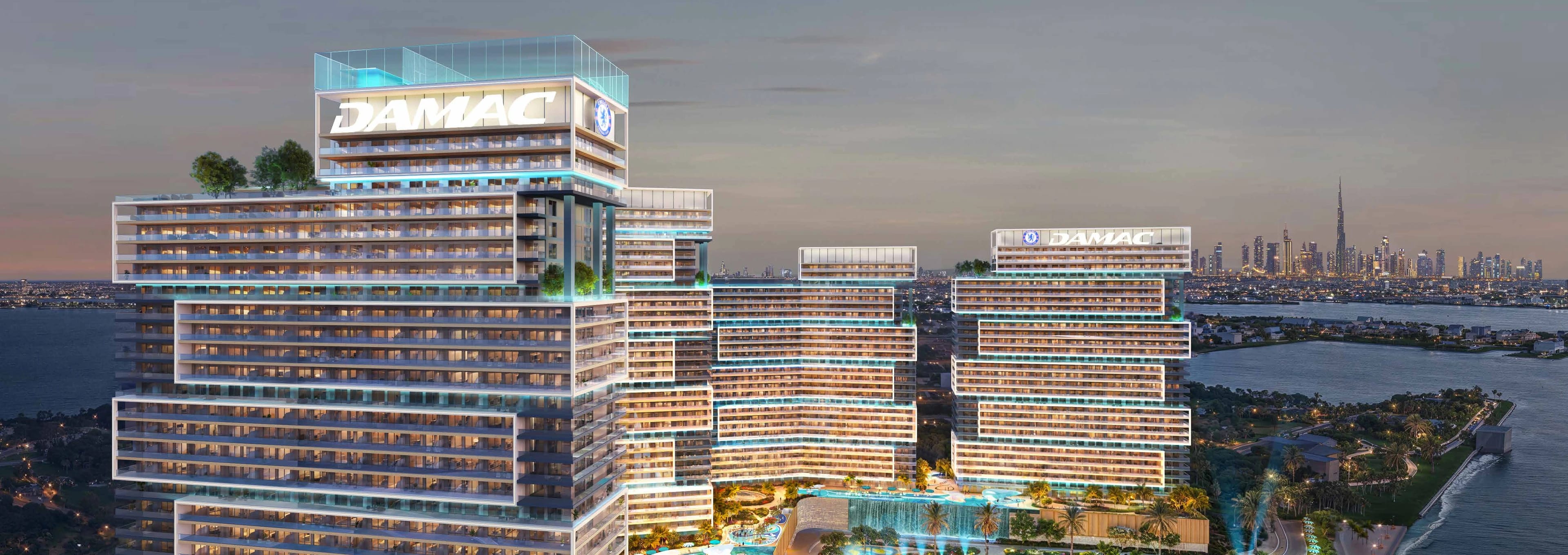 Chelsea Residences towers at Dubai Maritime City, shown in an official developer visualisation