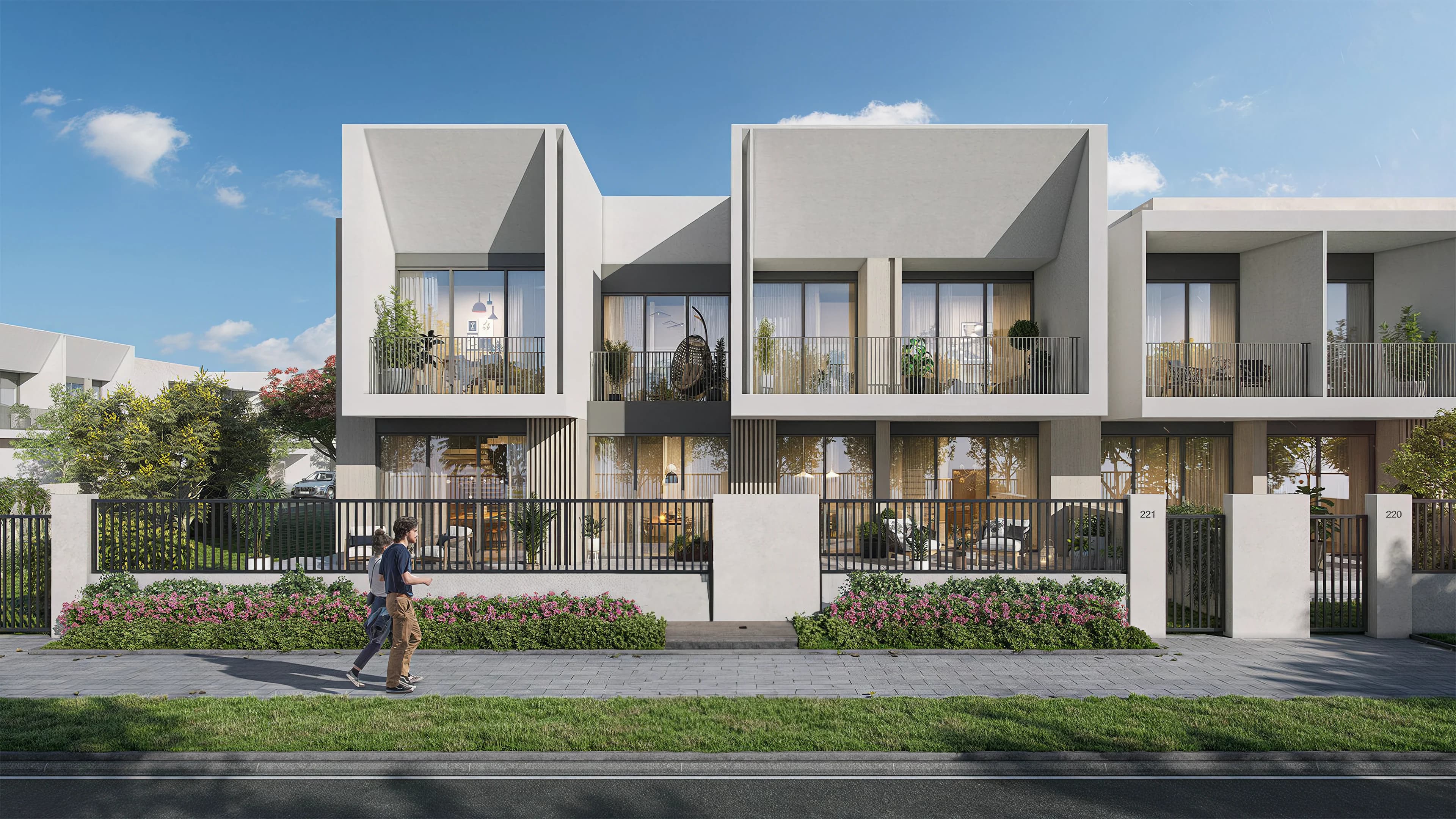 Maha Townhouses within Town Square, with gardens and planted streets