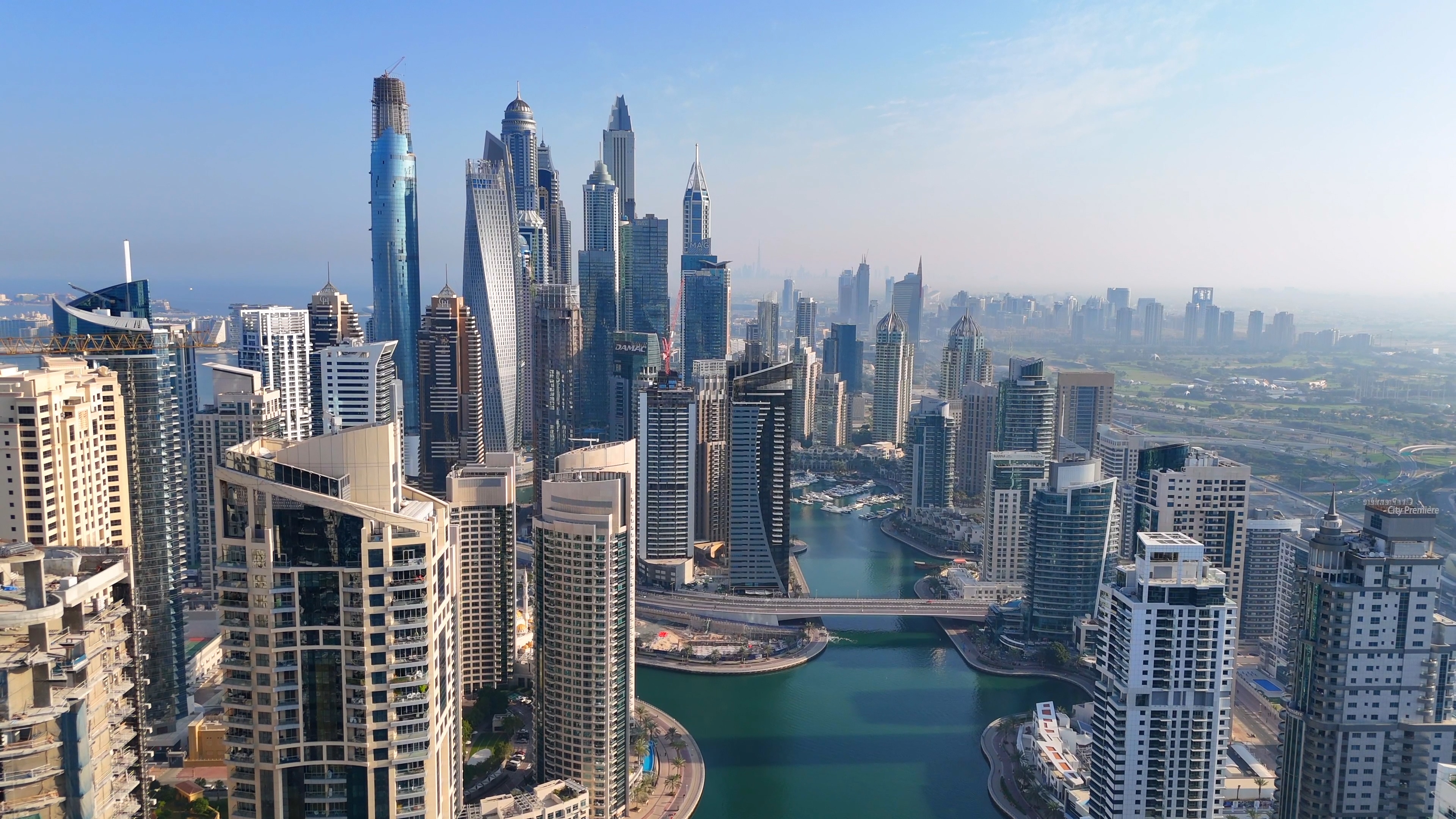 Real aerial photograph of Dubai Marina and surrounding districts