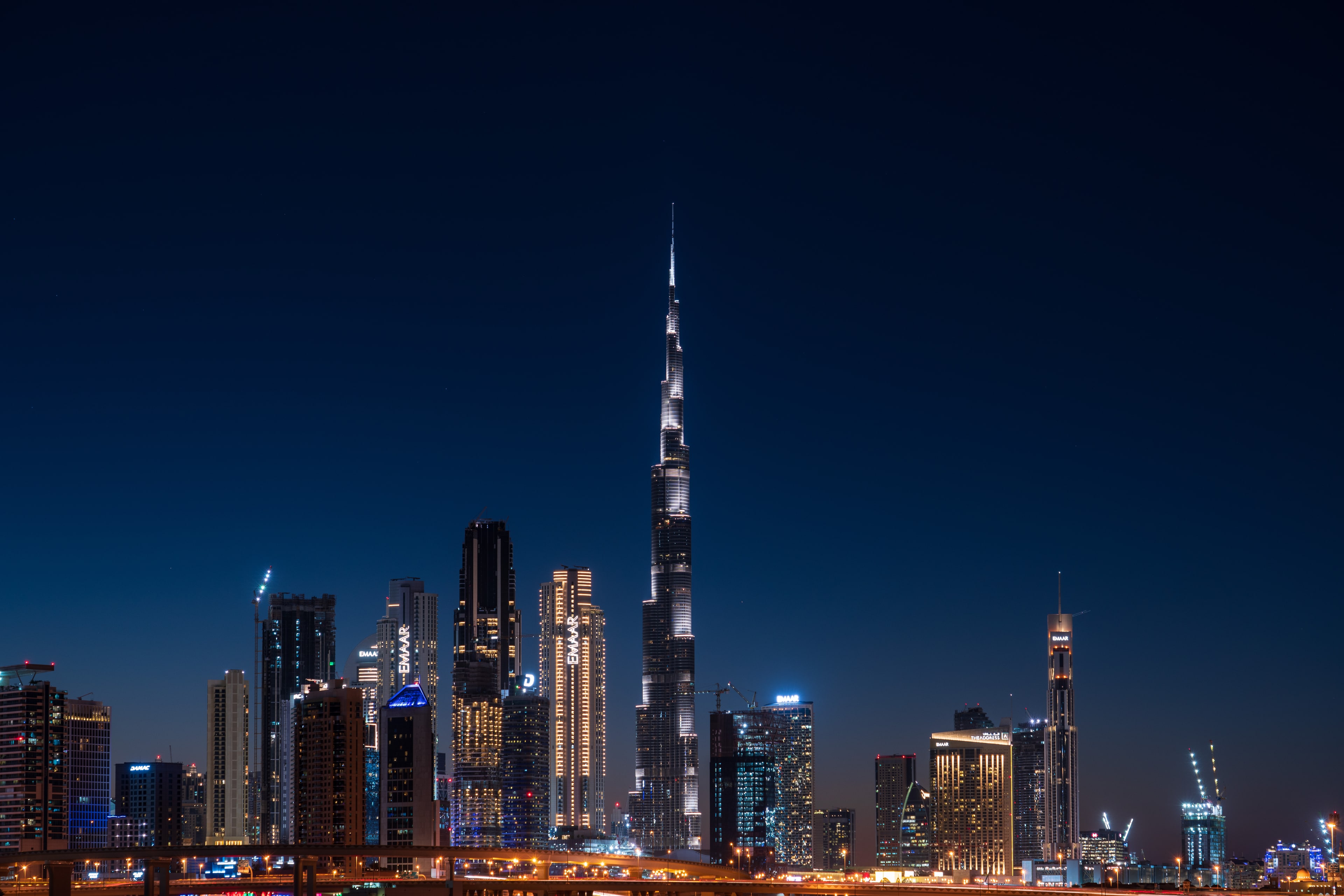 Aerial view across Dubai's urban coastline