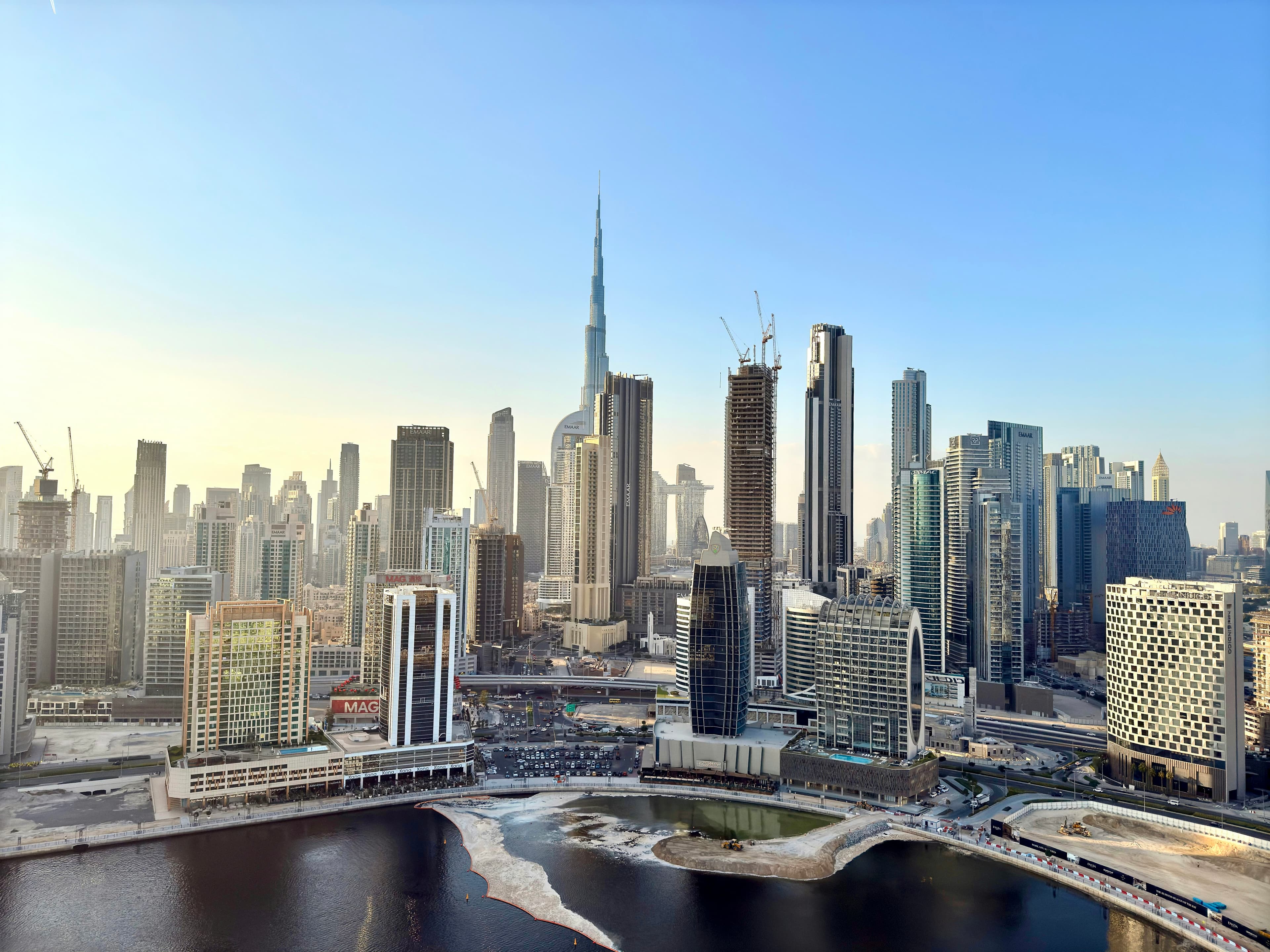 Business Bay canal and towers with the Downtown skyline beyond, in an archive photograph