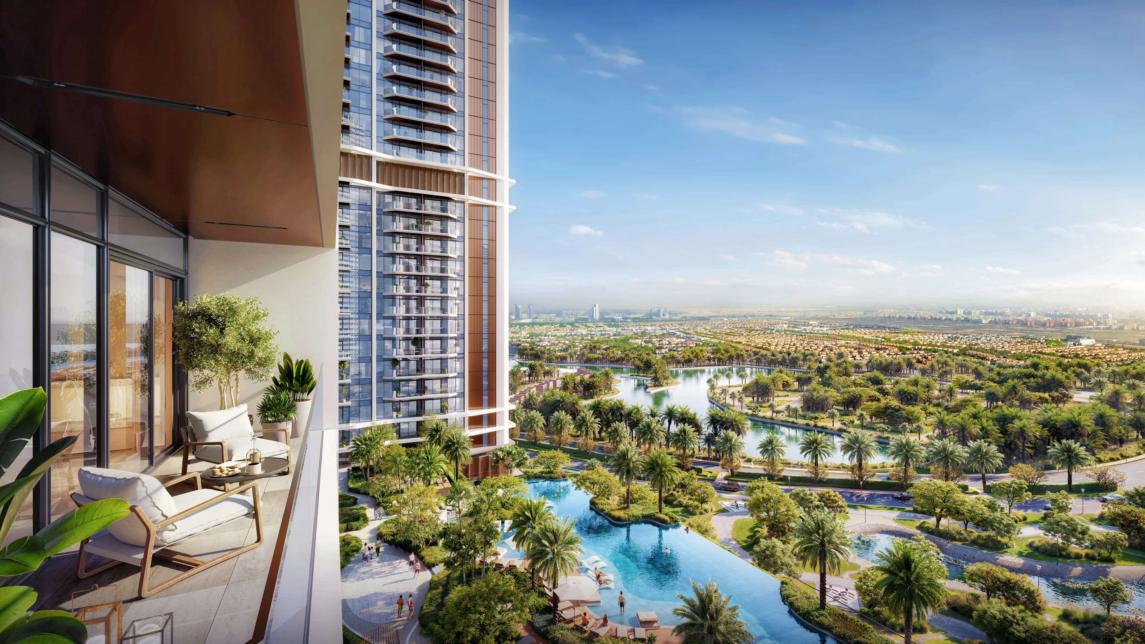 Proposed Eltiera Views balcony overlooking the Jumeirah Islands lakes