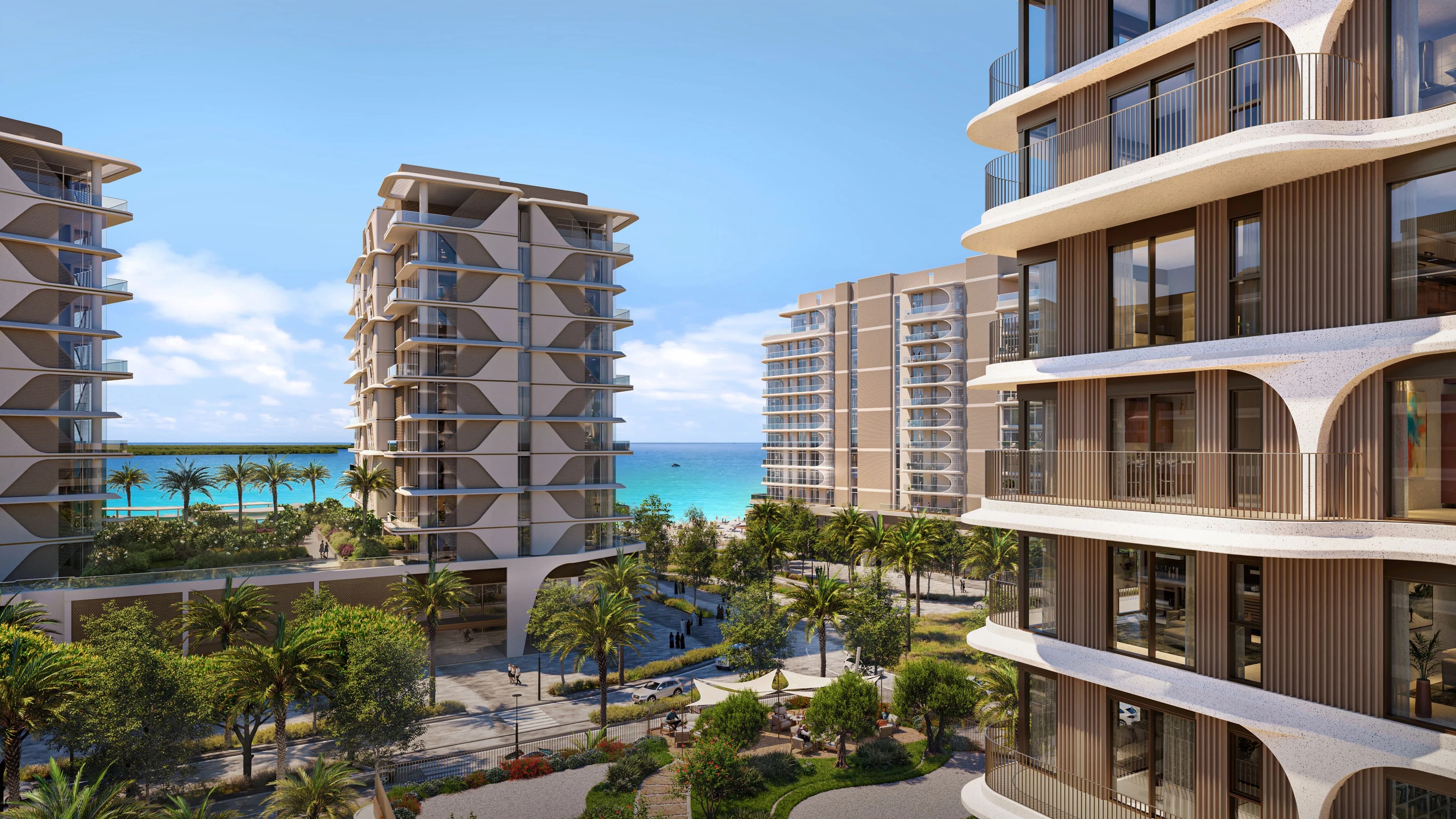The Beach House buildings and surrounding Fahid Island waterfront in Aldar's proposed neighbourhood