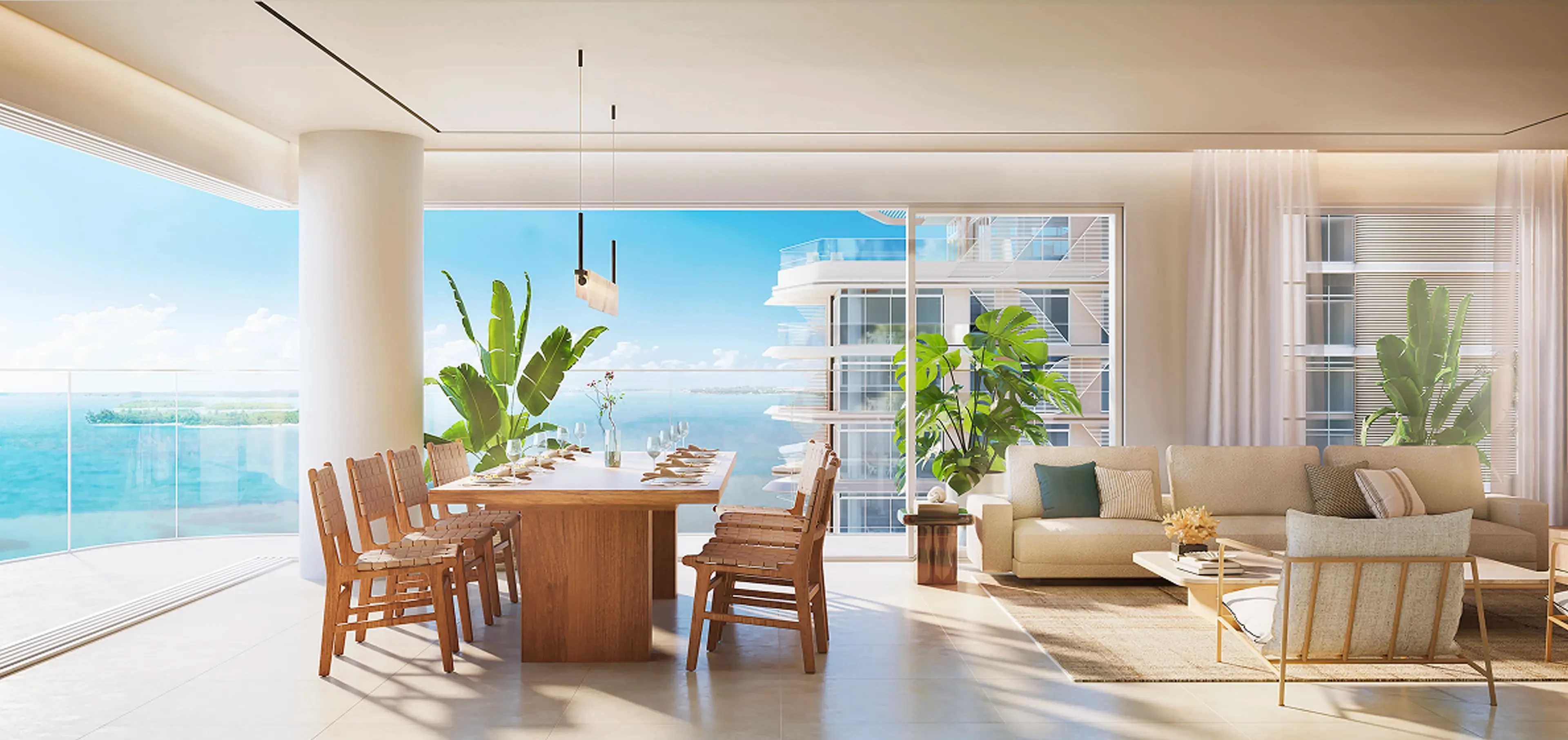 Fahid Beach Residences living space and terrace facing the sea