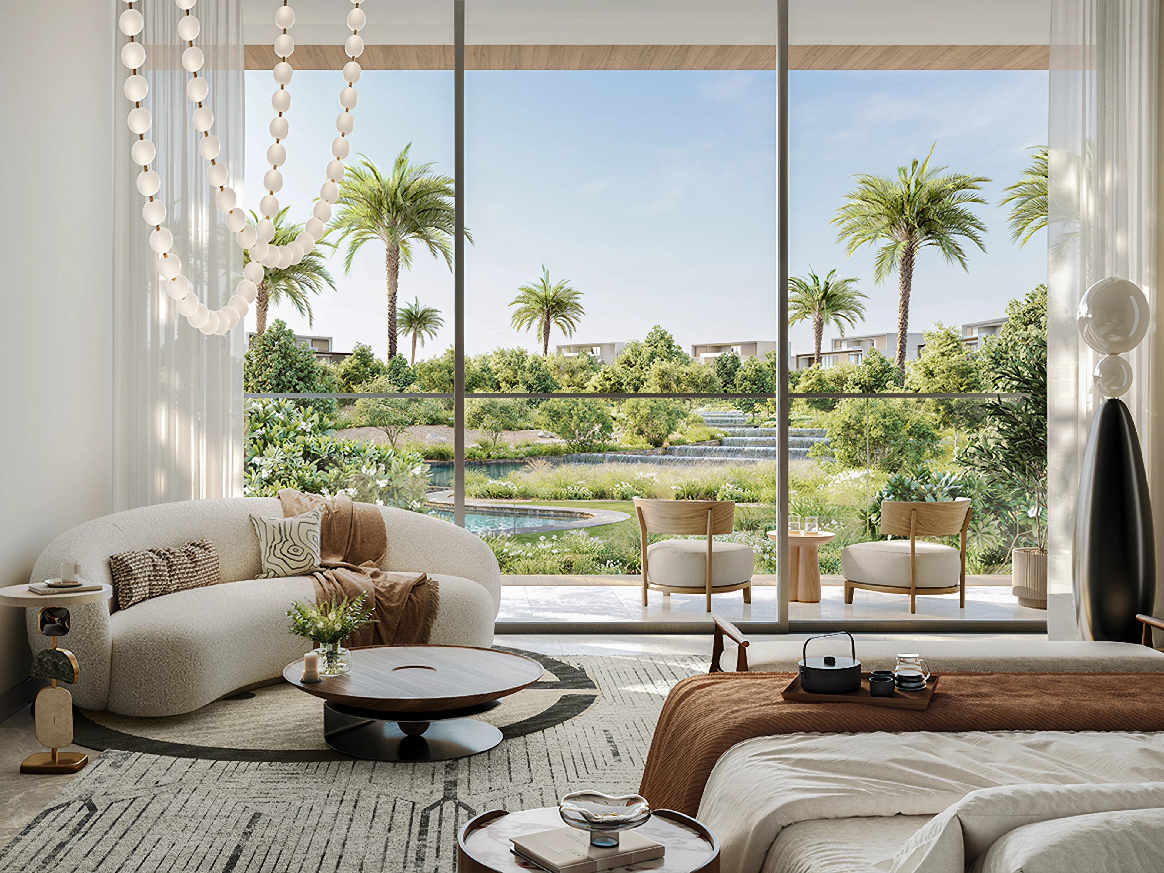 Lavita bedroom opening towards a landscaped water setting