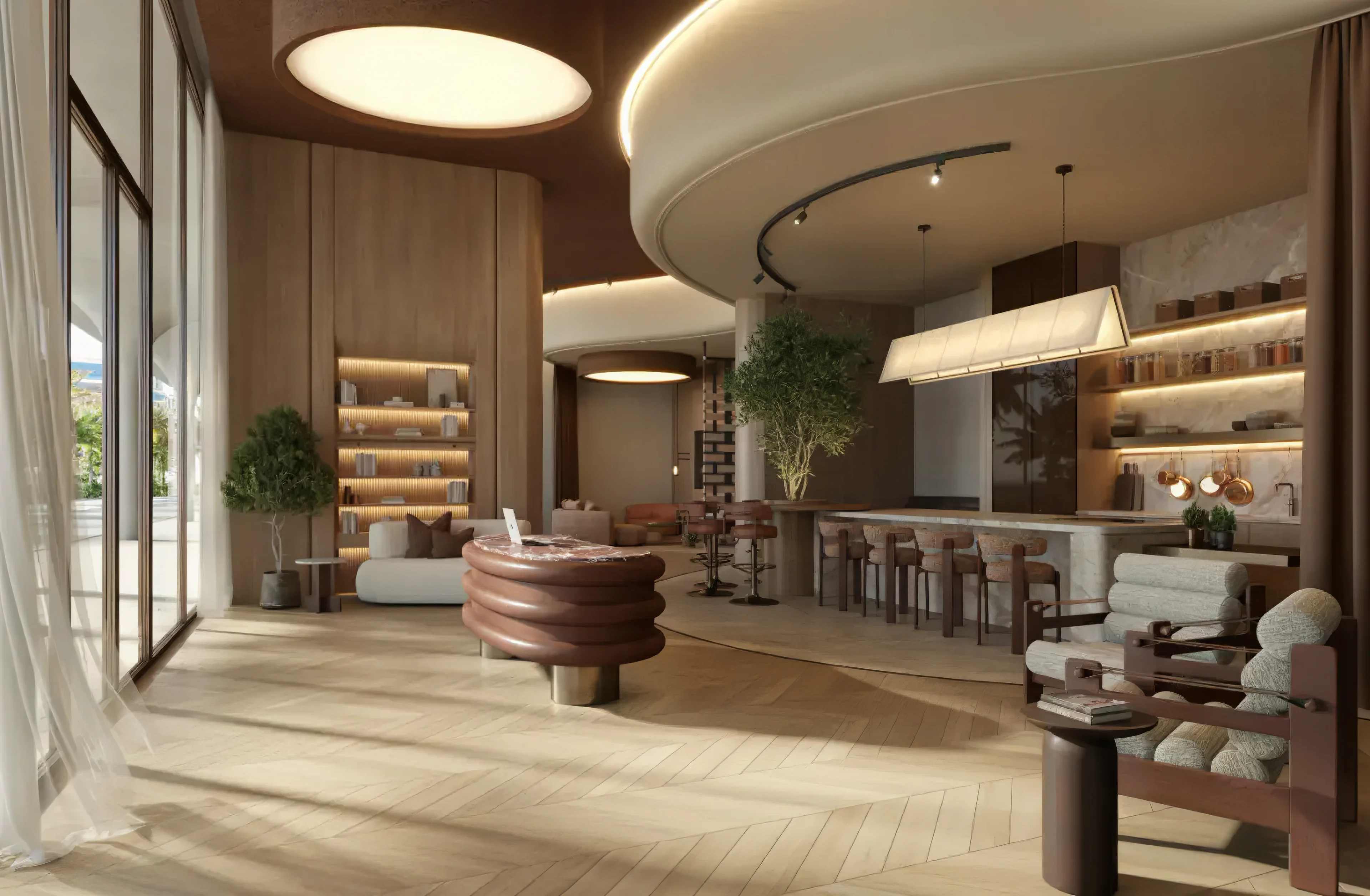 The Row Saadiyat proposed shared lounge and kitchen