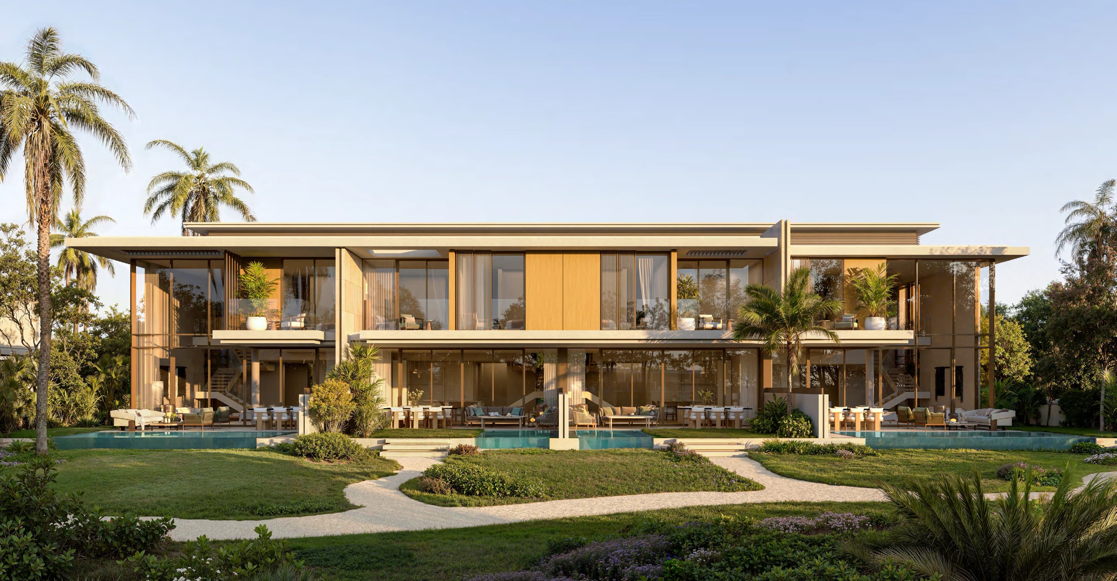 Bay Estate four-home townhouse arrangement with private gardens