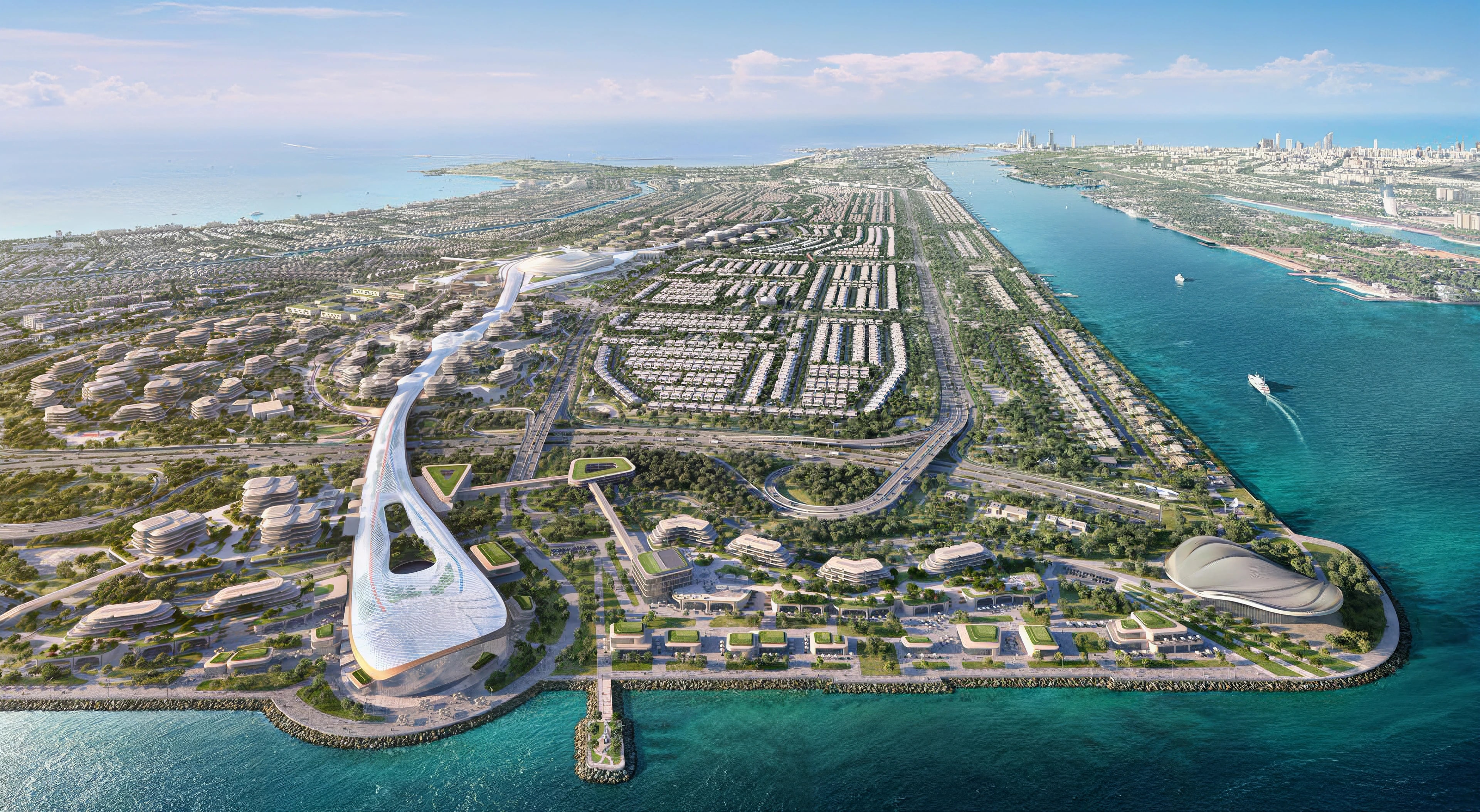 Modon aerial visualisation of the wider Wadeem community, its central spine and coast