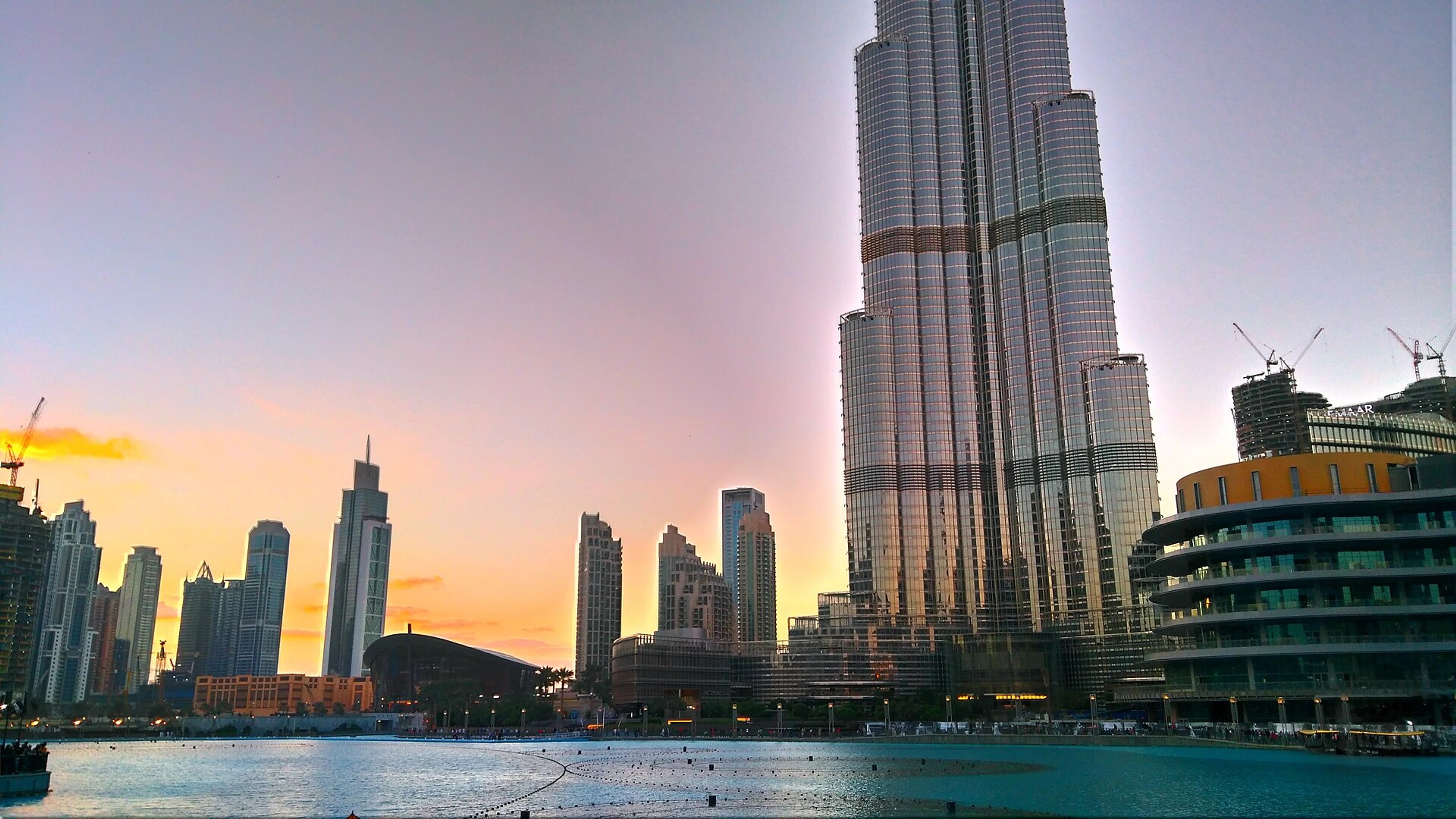Real view of Downtown Dubai and the Dubai Fountain