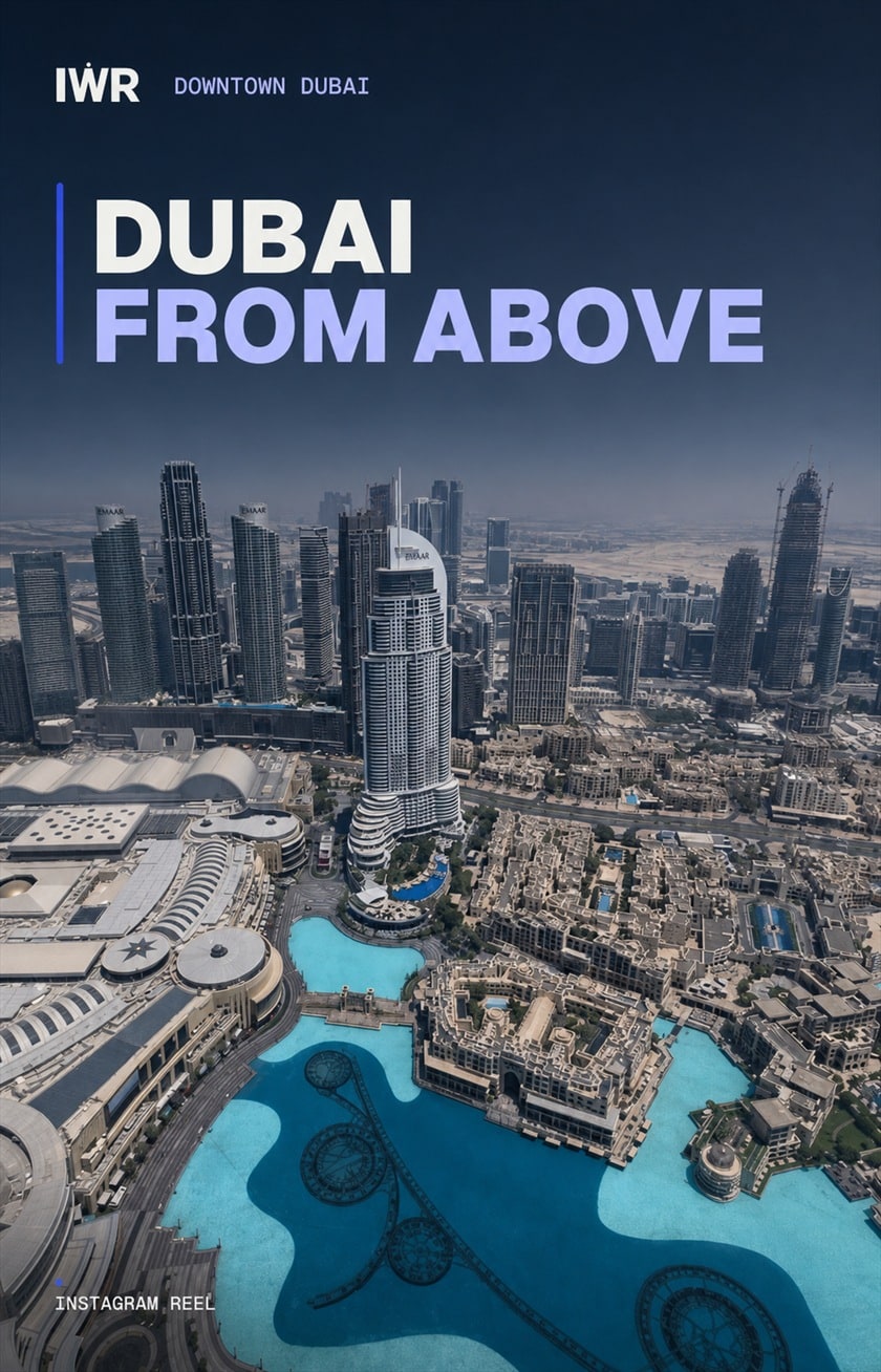 Published Dubai From Above Reel cover showing Downtown Dubai from the air.