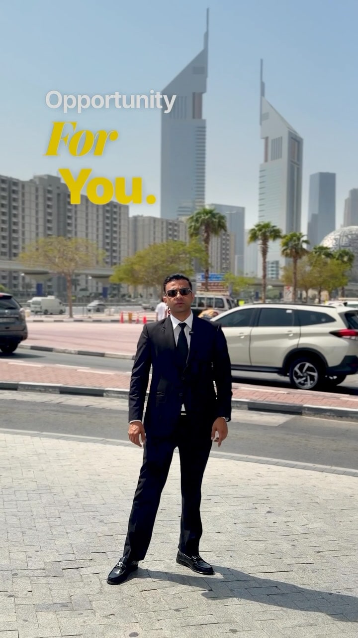 Published Opportunity For You Reel cover with Raj beside DIFC in Dubai.